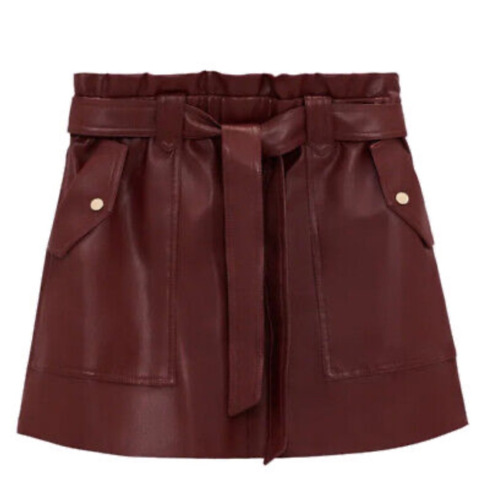 ✨ Zara leather mini skirt size medium burgundy